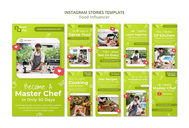 Modello di instagram influencer alimentare dal design piatto