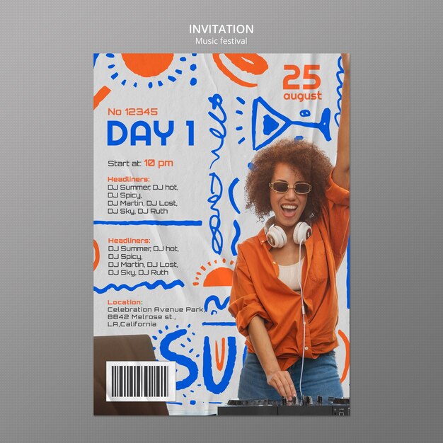modello di invito a un festival di musica flat design