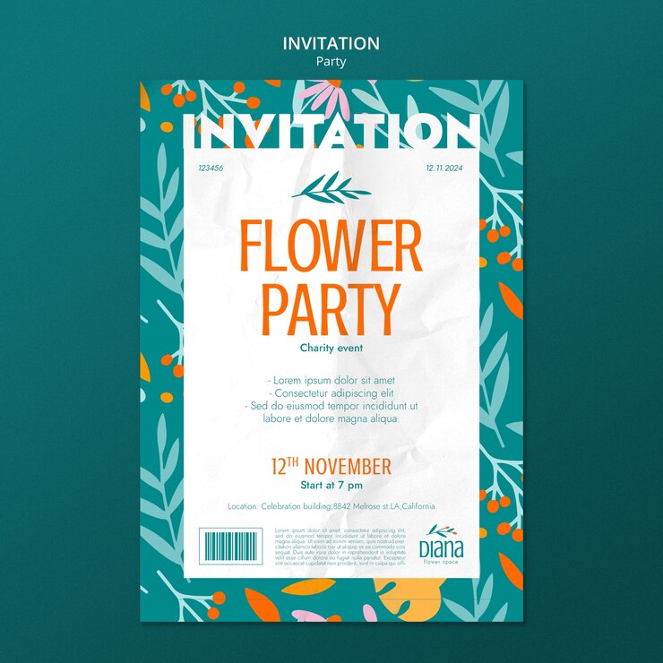 PSD gratuito modello di invito a una festa di design piatto