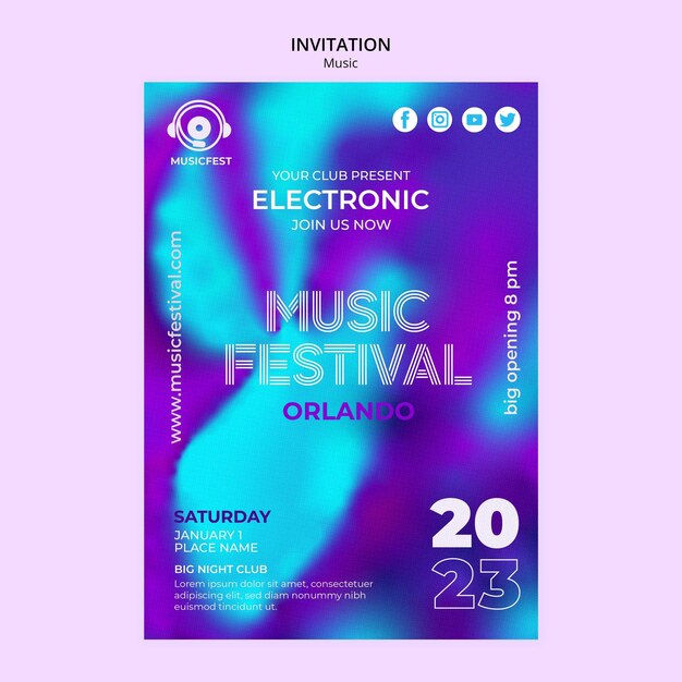 Modello di invito al festival musicale sfocato