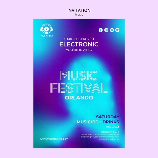 Modello di invito al festival musicale sfocato