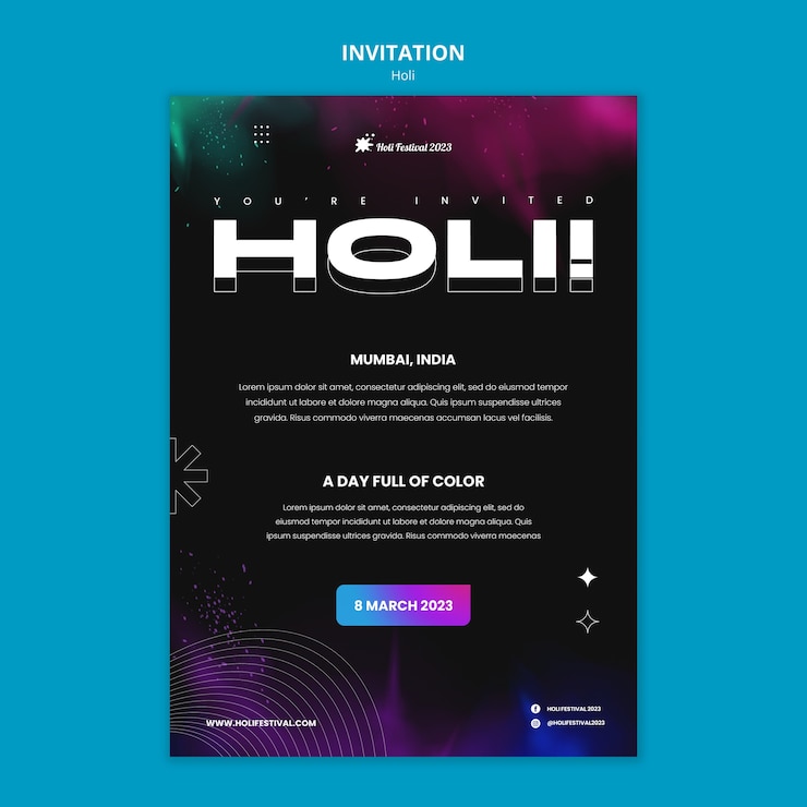 PSD gratuito modello di invito alla celebrazione del festival di holi