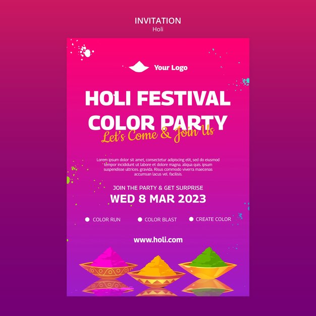 Modello di invito alla celebrazione del festival di Holi