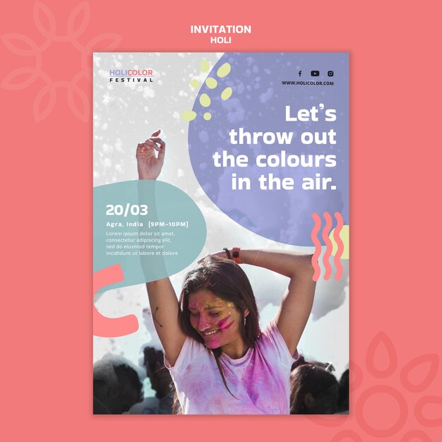 Modello di invito alla celebrazione del festival di Holi
