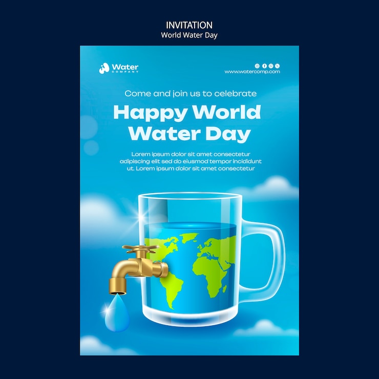 PSD gratuito modello di invito alla celebrazione della giornata mondiale dell'acqua