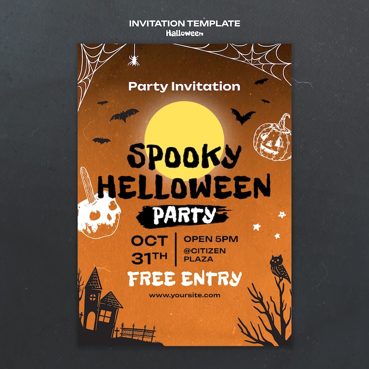 PSD gratuito modello di invito alla celebrazione di halloween