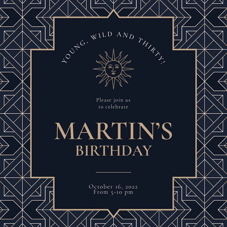 PSD gratuito modello di invito alla festa di compleanno psd con stile art deco oro