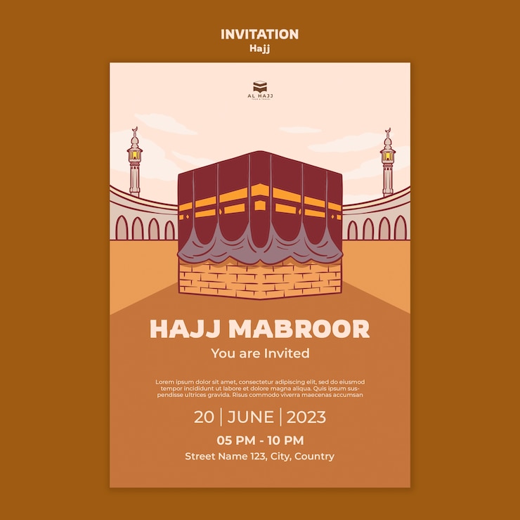 PSD gratuito modello di invito celebrazione hajj disegnato a mano