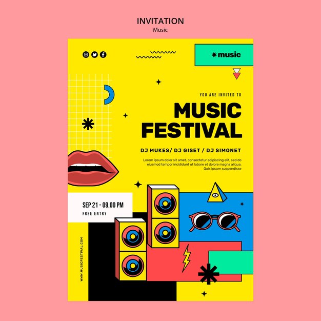 Modello di invito per esibizioni musicali disegnate a mano
