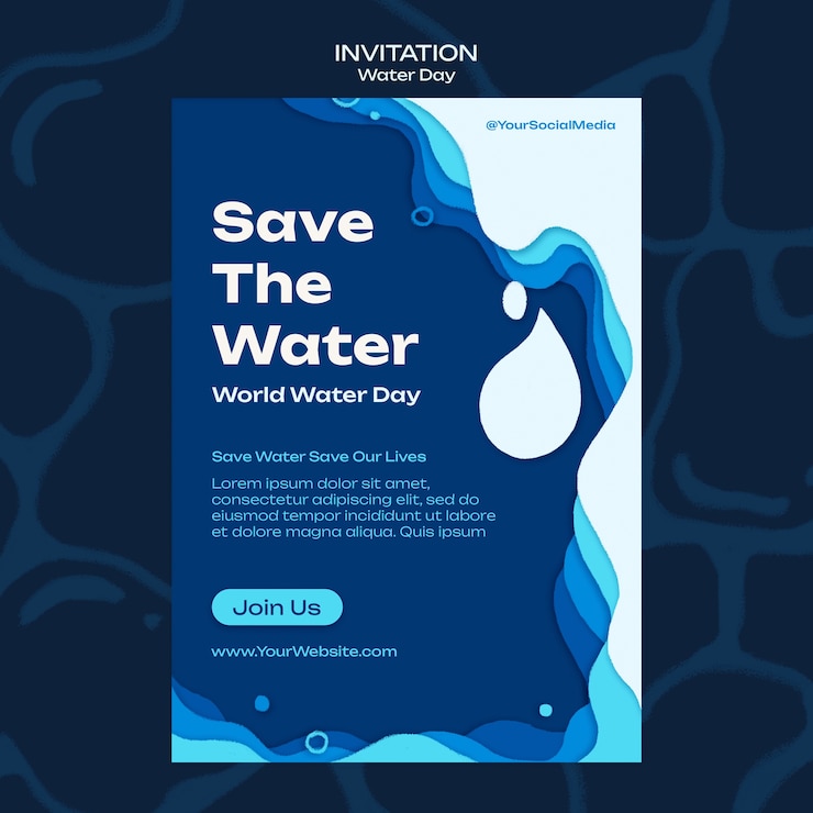 PSD gratuito modello di invito per il giorno dell'acqua disegnato a mano