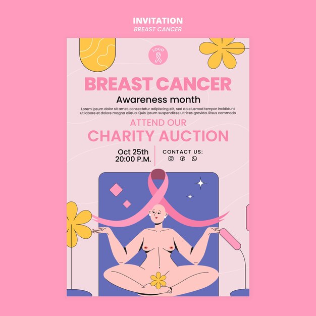 Modello di invito per il mese di consapevolezza del cancro al seno