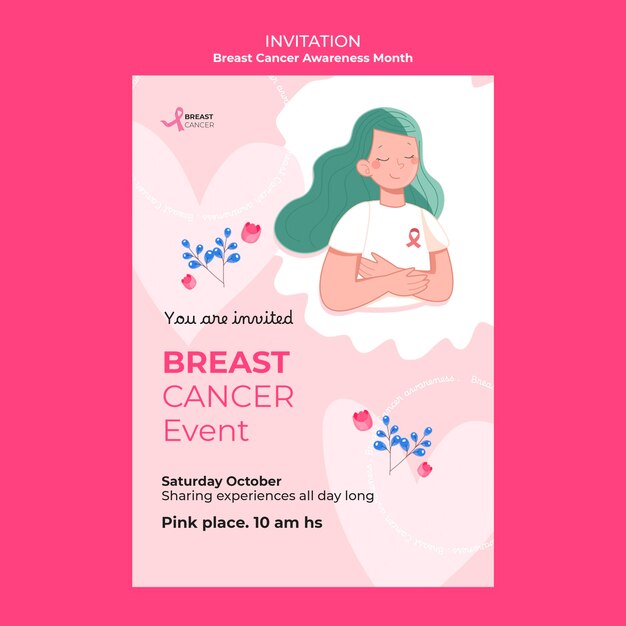 Modello di invito per il mese di consapevolezza del cancro al seno