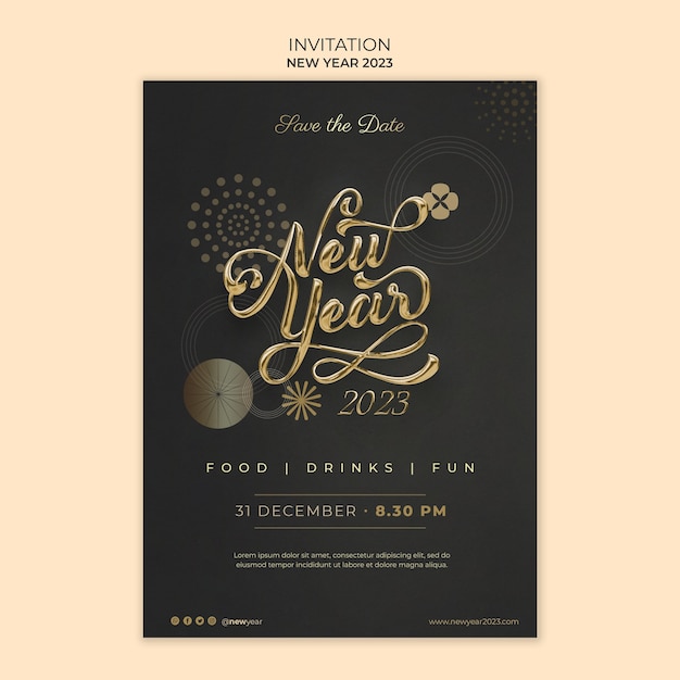 Modello di invito per il nuovo anno d'oro
