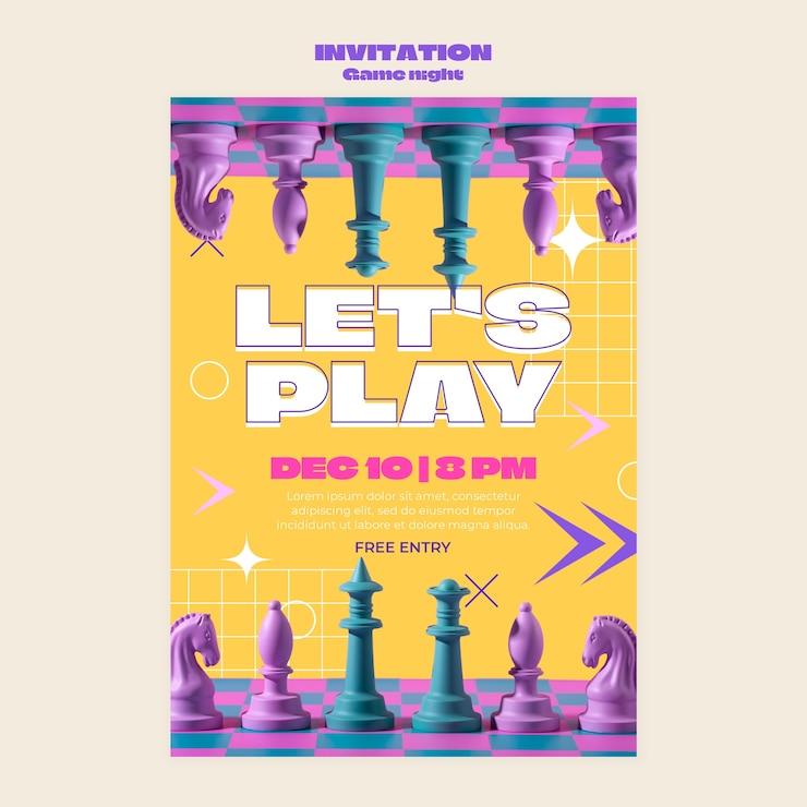 PSD gratuito modello di invito per l'intrattenimento della serata di giochi