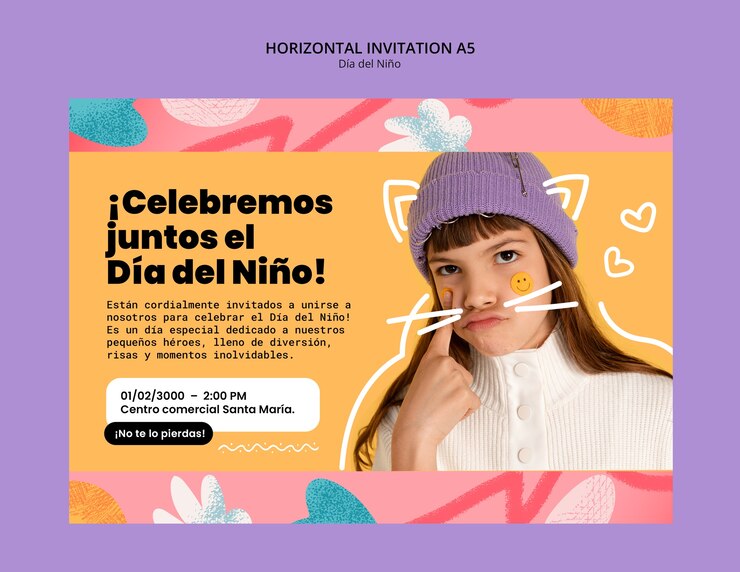 PSD gratuito modello di invito per la celebrazione del dia del nino