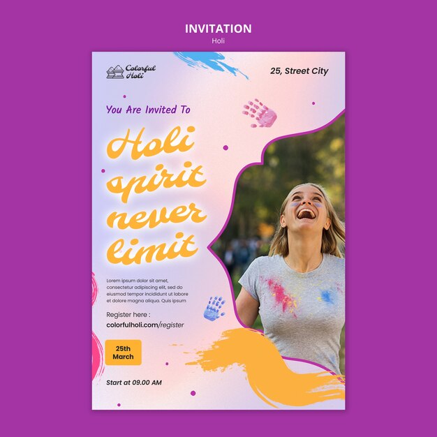 Modello di invito per la celebrazione del festival Holi