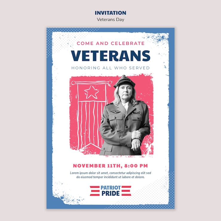 PSD gratuito modello di invito per la celebrazione del giorno dei veterani degli stati uniti