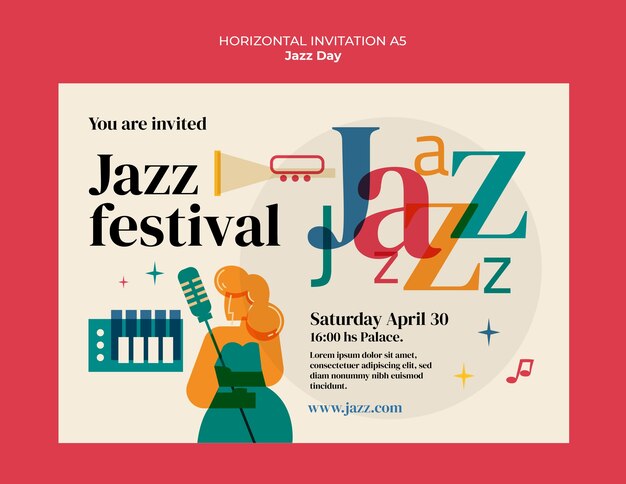 Modello di invito per la celebrazione del giorno del jazz.