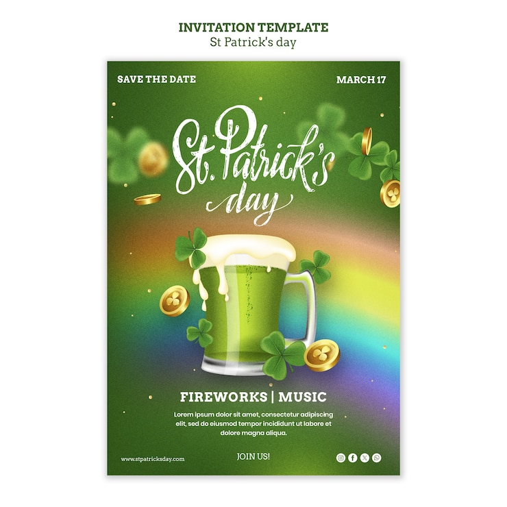 PSD gratuito modello di invito per la celebrazione del giorno di san patrizio