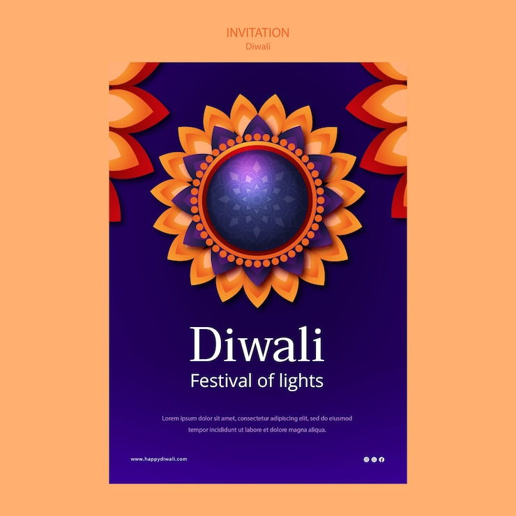PSD gratuito modello di invito per la celebrazione di diwali