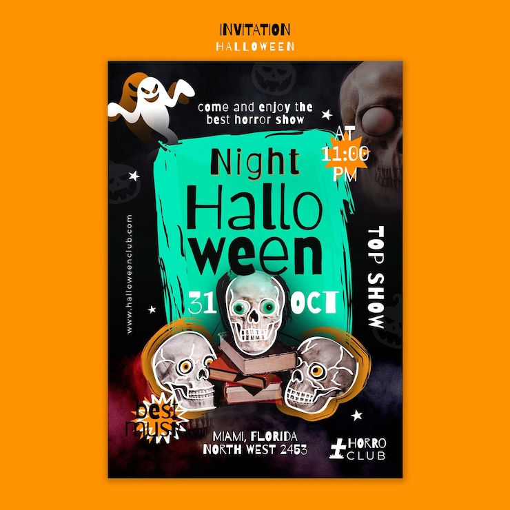 PSD gratuito modello di invito per la celebrazione di halloween