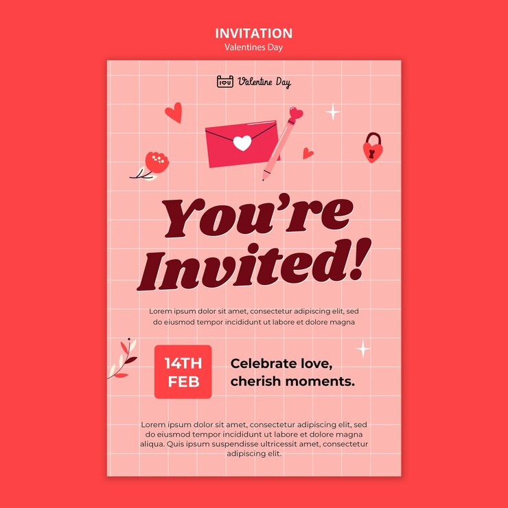 PSD gratuito modello di invito per la celebrazione di san valentino