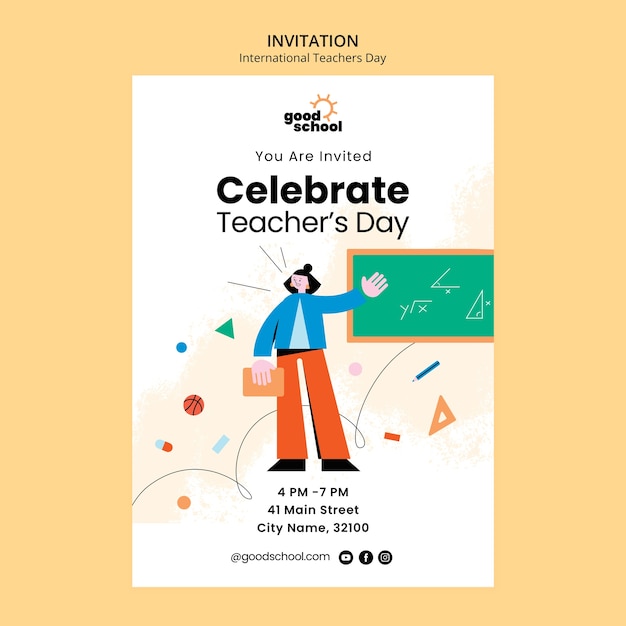 Modello di invito per la festa dell'insegnante di design piatto