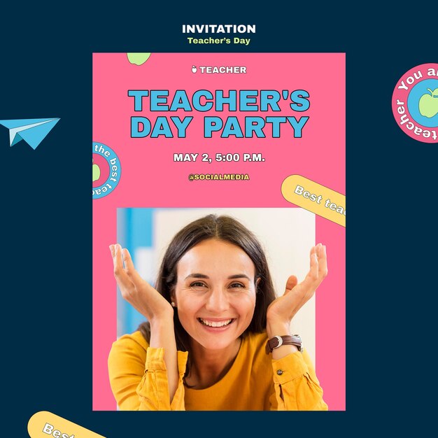 Modello di invito per la festa dell'insegnante di design piatto