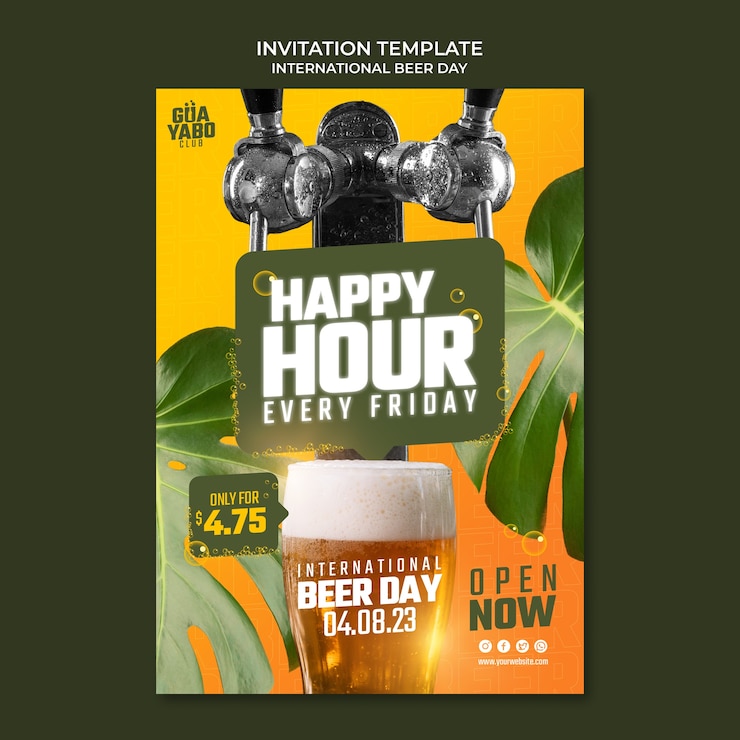 PSD gratuito modello di invito per la giornata internazionale della birra