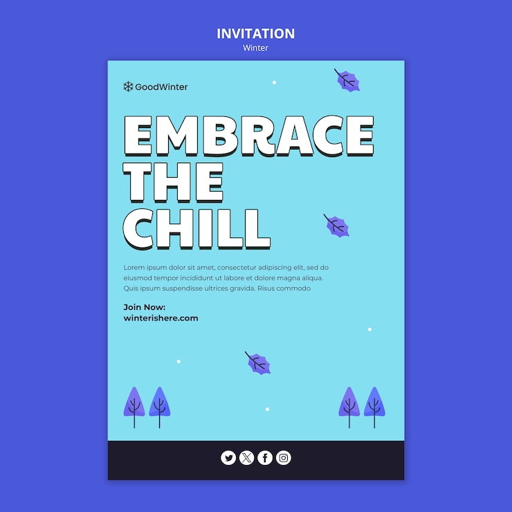 PSD gratuito modello di invito per la stagione invernale dal design piatto