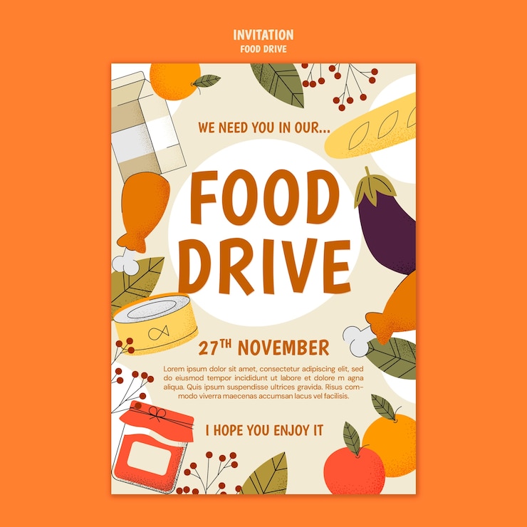 PSD gratuito modello di invito per un evento di raccolta alimentare
