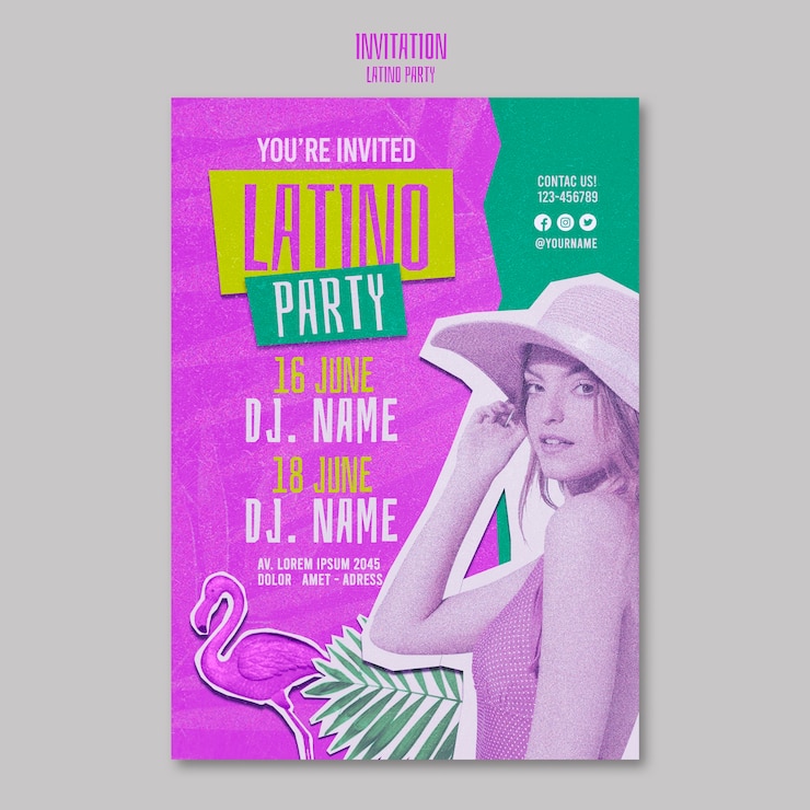 PSD gratuito modello di invito per una festa a tema latino tropicale