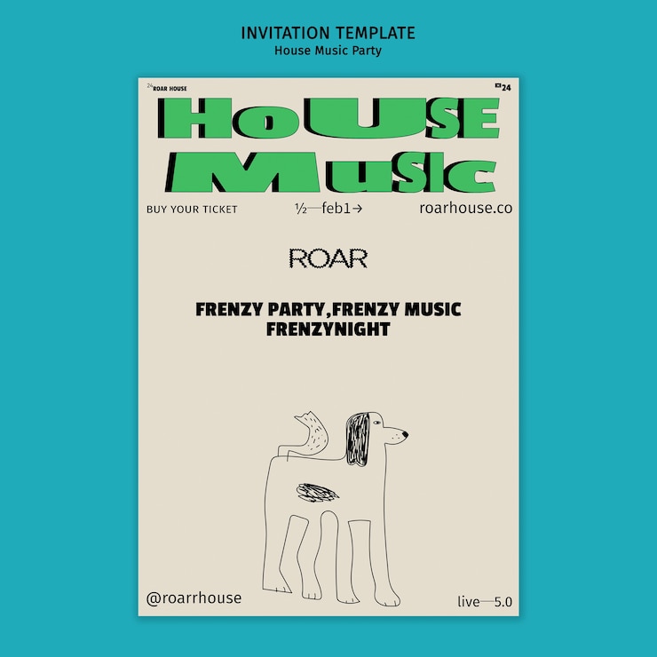 PSD gratuito modello di invito per una festa di musica house