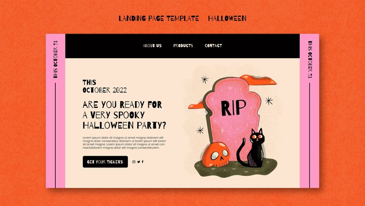 PSD gratuito modello di landing page di design piatto halloween
