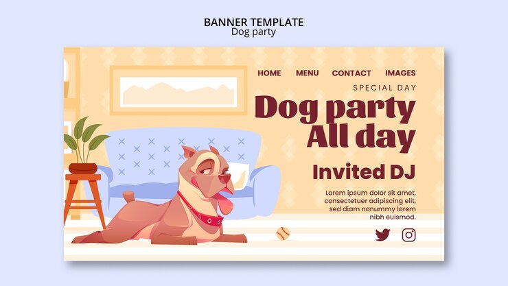 PSD gratuito modello di landing page per feste per cani dal design piatto