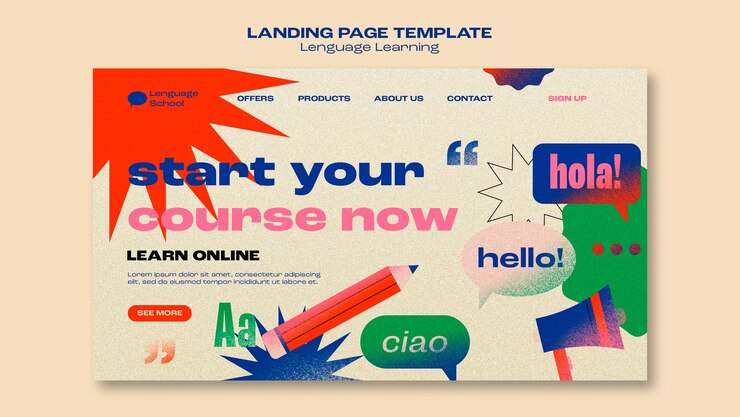PSD gratuito modello di lingua per l'apprendimento di design piatto