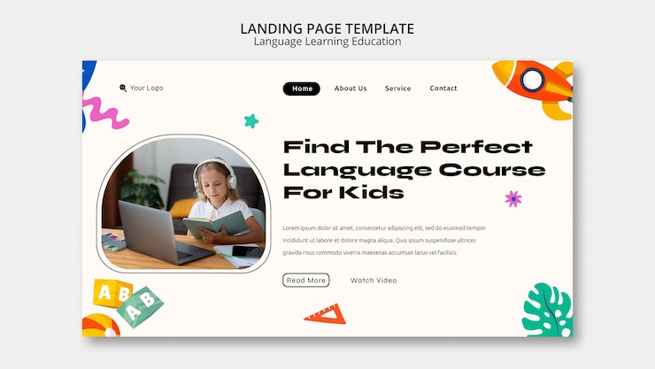 PSD gratuito modello di lingua per l'apprendimento di design piatto
