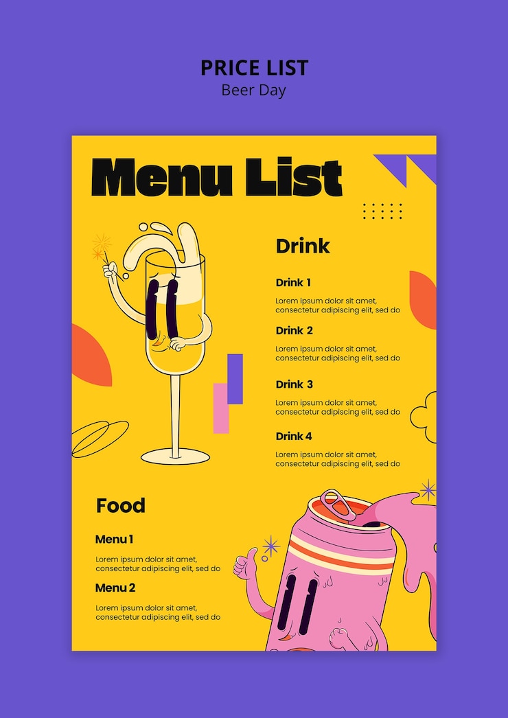 PSD gratuito modello di lista dei prezzi per la celebrazione del giorno della birra