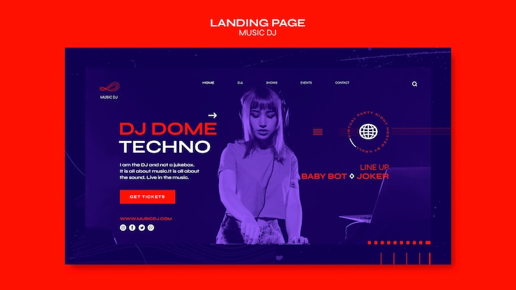 PSD gratuito modello di livestream della pagina di destinazione dj set