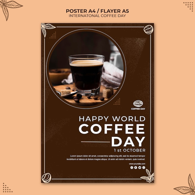 PSD gratuito modello di manifesto del concetto di giornata internazionale del caffè