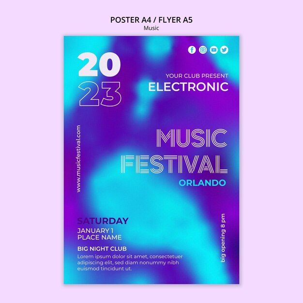 Modello di manifesto del festival musicale sfocato