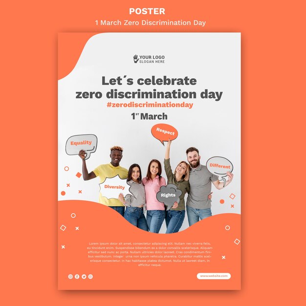 Modello di manifesto del giorno di discriminazione zero con foto