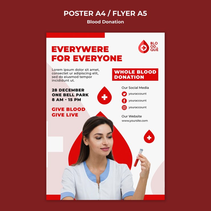 PSD gratuito modello di manifesto dell'evento per la donazione di sangue