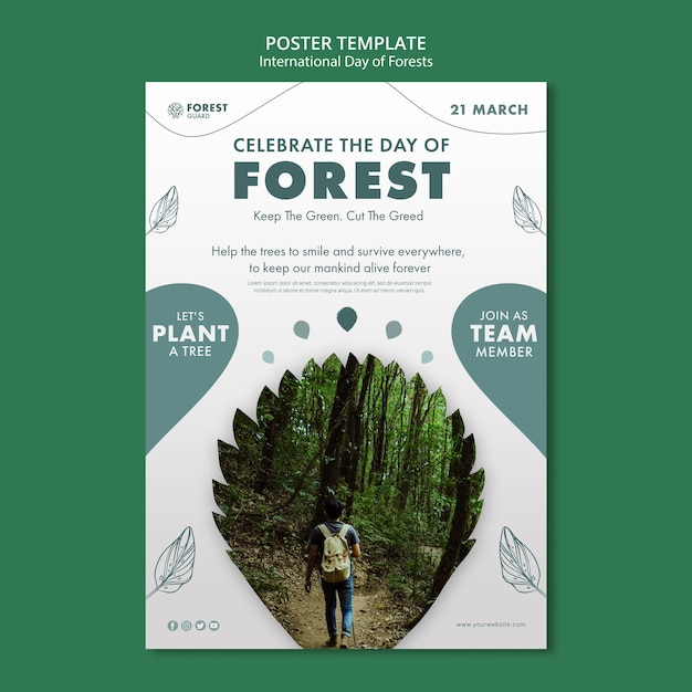 Modello di manifesto della giornata delle foreste creative con foto