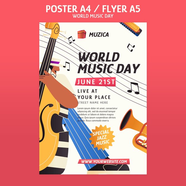 Modello di manifesto della giornata mondiale della musica