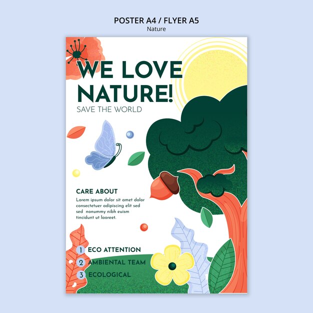 Modello di manifesto della natura di salvataggio disegnato a mano