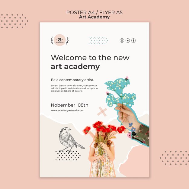 Modello di manifesto di apertura dell'accademia d'arte