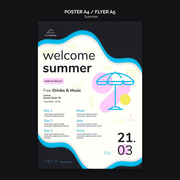 PSD gratuito modello di manifesto di festa estiva di benvenuto