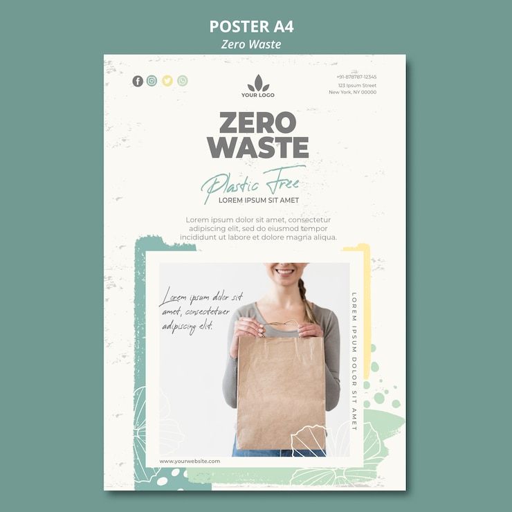 PSD gratuito modello di manifesto zero rifiuti