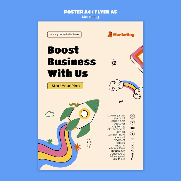 PSD gratuito modello di marketing dal design piatto